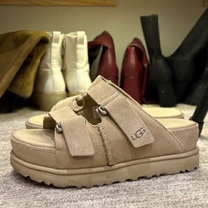 UGG Women's Beige Suede Platform Mules